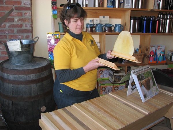 Christy shows wax built on a top bar